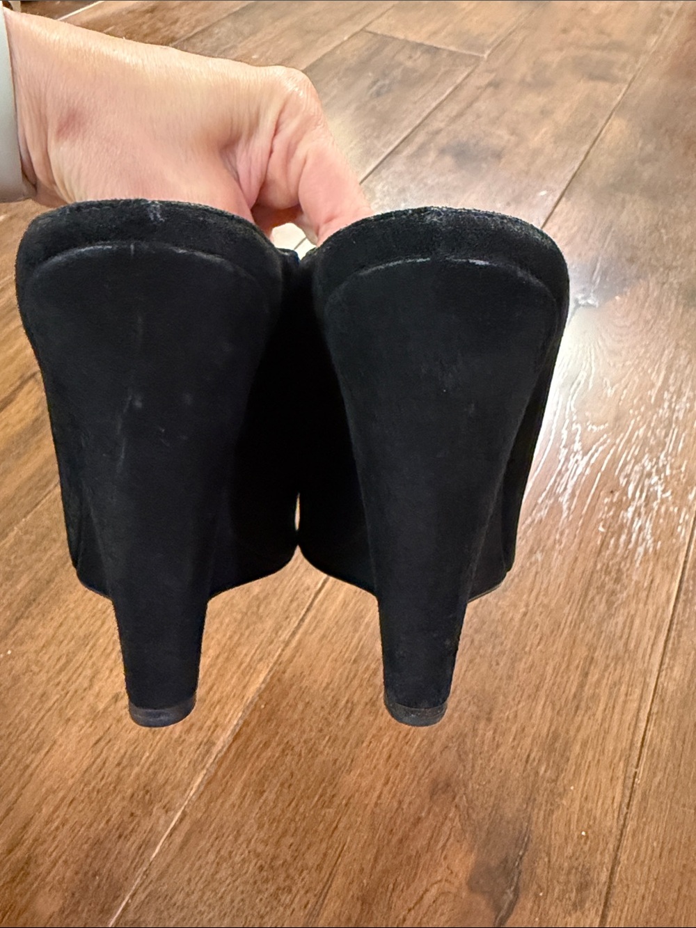 Prada - Women’s Black Suede Peep-Toe Wedge Bootie Mules Heel - Size: 38 - Picture 8 of 12